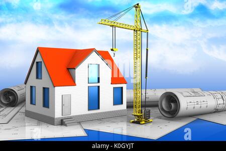 3d illustrazione della casa generico su sfondo cielo Foto Stock