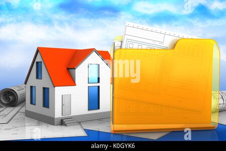3d illustrazione della casa generico su sfondo cielo Foto Stock