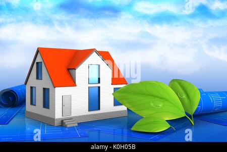 3d illustrazione della casa generico su sfondo cielo Foto Stock