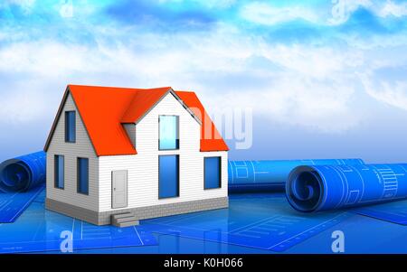 3d illustrazione della casa generico su sfondo cielo Foto Stock