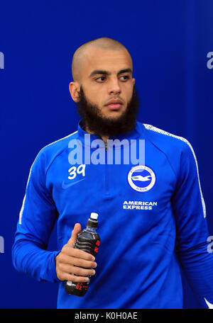 Brighton & Hove Albion's Soufyan Ahannach prima della Carabao Cup, seconda partita allo stadio AMEX di Brighton. PREMERE ASSOCIAZIONE foto. Data immagine: Martedì 22 agosto 2017. Scopri la storia di calcio della Pennsylvania Brighton. Il credito fotografico dovrebbe essere: Gareth Fuller/PA Wire. RESTRIZIONI: Nessun utilizzo con audio, video, dati, elenchi di apparecchi, logo di club/campionato o servizi "live" non autorizzati. L'uso in-match online è limitato a 75 immagini, senza emulazione video. Nessun utilizzo nelle scommesse, nei giochi o nelle pubblicazioni di singoli club/campionati/giocatori. Foto Stock