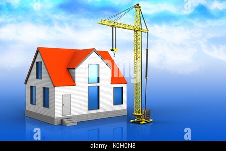 3d illustrazione della casa generico su sfondo cielo Foto Stock