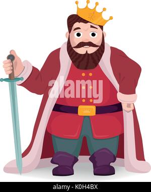 Carattere King, cavaliere in posa con la spada e la corona Illustrazione Vettoriale