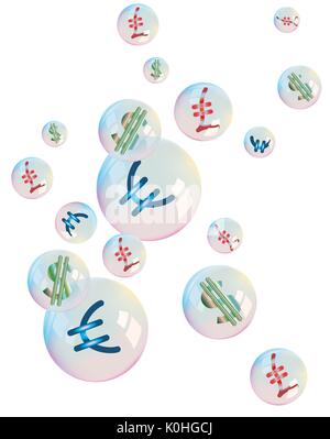 Valuta diversa nelle bolle su sfondo bianco Illustrazione Vettoriale