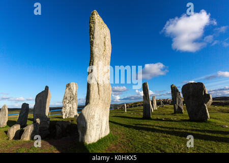 Callanish Standing pietre pietre permanente posto in una configurazione a croce con al centro un cerchio di pietra, Callanish, Scotland, Regno Unito Foto Stock