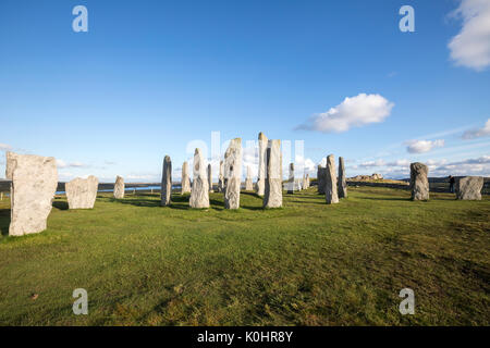 Callanish Standing pietre pietre permanente posto in una configurazione a croce con al centro un cerchio di pietra, Callanish, Scotland, Regno Unito Foto Stock