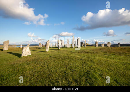 Callanish Standing pietre pietre permanente posto in una configurazione a croce con al centro un cerchio di pietra, Callanish, Scotland, Regno Unito Foto Stock