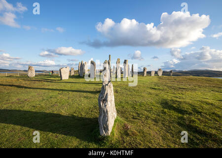 Callanish Standing pietre pietre permanente posto in una configurazione a croce con al centro un cerchio di pietra, Callanish, Scotland, Regno Unito Foto Stock