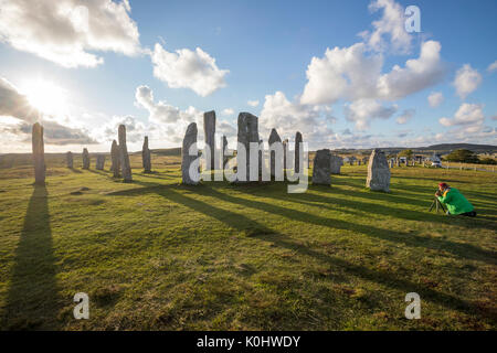 Callanish Standing pietre pietre permanente posto in una configurazione a croce con al centro un cerchio di pietra, Callanish, Scotland, Regno Unito Foto Stock