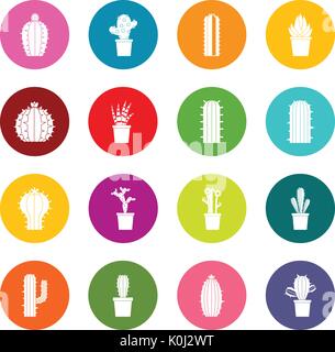 Diverse icone di cactus molti colori impostati Illustrazione Vettoriale