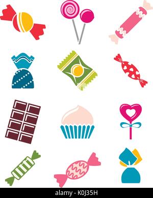I dolciumi e caramelle icone. Illustrazione Vettoriale