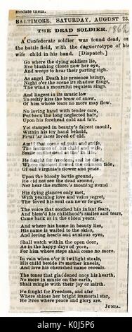 Costeggiata dalla guerra civile americana, intitolato " Il soldato morto, ' che racconta la storia di un soldato confederato trovato morto sul campo di battaglia con la fotografia di sua moglie e bambino in mano, Baltimore, Maryland, 1862. Foto Stock