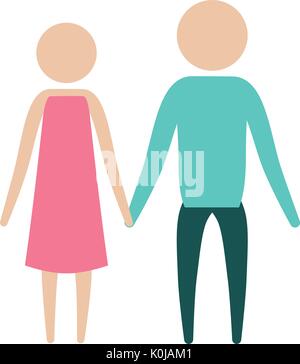 Colore pittogramma silhouette giovane holding hands in abiti Illustrazione Vettoriale