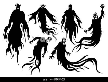 Silhouette di battenti dello spirito del male nel vettore collezione di stile. Illustrazione Vettoriale