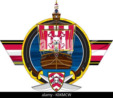 Cartoon pirati e la nave dei pirati illustrazione vettoriale Illustrazione Vettoriale