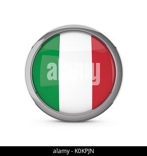 Italia bandiera nazionale in una lucida forma circolare con telaio cromato. Il rendering 3D Foto Stock