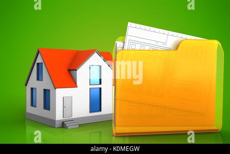 3d illustrazione della casa generico su sfondo verde Foto Stock