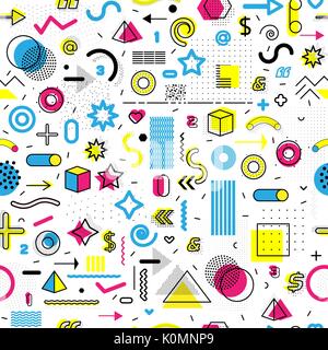 Memphis geometrica perfetta modello isolato per la moda e lo sfondo. Universal decorativo colorato sfondo geometrica Illustrazione Vettoriale