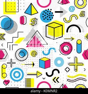 Memphis geometrica perfetta modello isolato per la moda e lo sfondo. Universal decorativo colorato sfondo geometrica Illustrazione Vettoriale