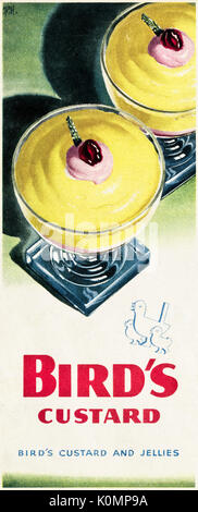 1940s vecchio vintage originale pubblicità pubblicità Bird la crema pasticcera e gelatine in magazine 1946 circa quando i materiali di consumo sono state ancora limitato sotto post-razionamento di guerra Foto Stock