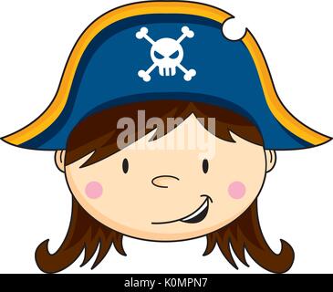 Cartoon carino Capitano Pirata testa illustrazione vettoriale Illustrazione Vettoriale