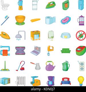 Piatto set di icone, stile cartoon Illustrazione Vettoriale