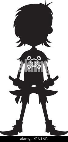 Cartoon carino Buccaneer pirata in Silhouette Illustrazione Vettoriale