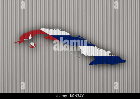 Mappa e bandiera di Cuba in ferro corrugato Foto Stock