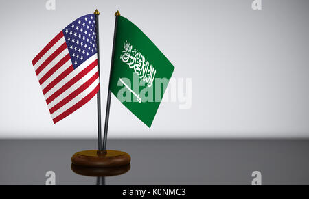 Stati Uniti d America e in Arabia Saudita desk bandiere 3d'illustrazione. Foto Stock