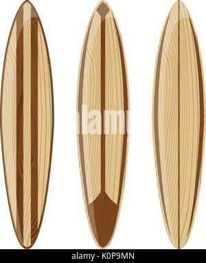 Le tavole da surf di legno isolato su sfondo bianco, formato vettoriale molto facile modificare, gradienti non solo i colori solidi Illustrazione Vettoriale