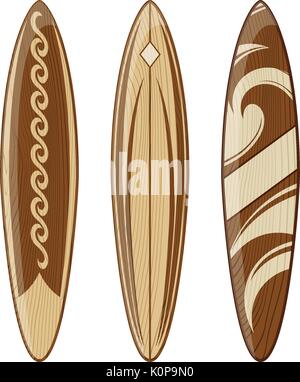 Le tavole da surf di legno isolato su sfondo bianco, formato vettoriale molto facile modificare, gradienti non solo i colori solidi Illustrazione Vettoriale