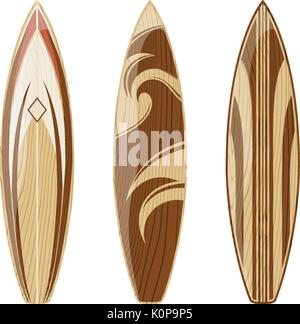 Le tavole da surf di legno isolato su sfondo bianco, formato vettoriale molto facile modificare, gradienti non solo i colori solidi Illustrazione Vettoriale