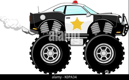 Monstertruck auto della polizia 4x4 cartoon isolati su sfondo bianco Illustrazione Vettoriale