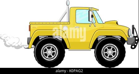 Illustrazione di giallo pickup truck cartoon isolati su sfondo bianco Illustrazione Vettoriale