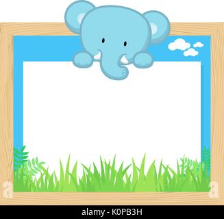 Telaio in legno con simpatici baby elephant e blank board per copiare lo spazio, il design per i bambini Illustrazione Vettoriale