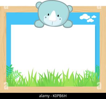 Telaio in legno con simpatici baby rhino e blank board per copiare lo spazio, il design per i bambini Illustrazione Vettoriale