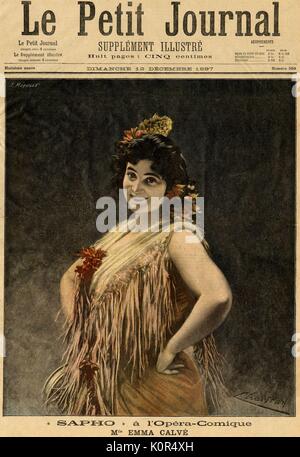 Emma Calvé in Massenet ' s Sapho. Il suo ruolo più famoso è stato come Carmen. Sul lato anteriore della pagina di Le Petit Journal, datata 12 dicembre 1897. Soprano francese 1858-1942. Foto Stock
