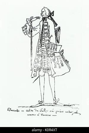 Farinelli in costume- disegno contemporaneo. Farinelli - originariamente Carlo Broschi. Maschio italiano soprano - castrati castrato 1705-1782. Foto Stock