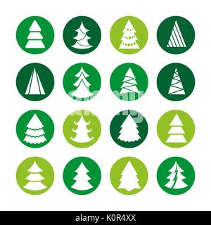 Bianco Natale alberi su turni di verde. Vector albero di Natale icone Illustrazione Vettoriale