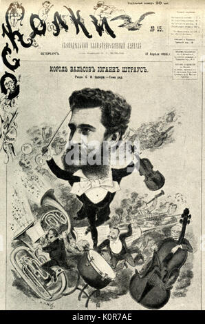 Xxv anniversario di Johann Strauss II ritorno a Pavlovsk nel 1886. La caricatura. Il compositore austriaco 1825-1899 Foto Stock