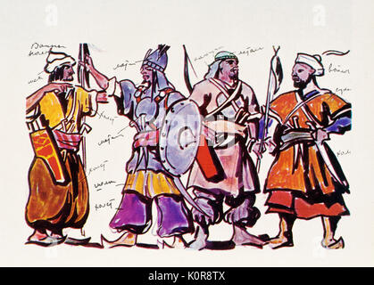 Alexander Borodin -ballet principe Igor Design per Polovets' costumi di K.A. Korovin (1861-1939)Il Teatro Bolshoi di Mosca 1914. Conduttore E.A.Kuper, produttore V.A.Lossky. Il compositore russo (1833-1887) Foto Stock