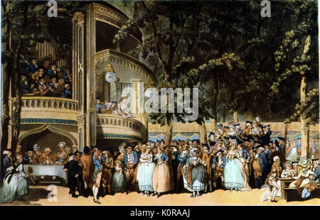 Giardini di Vauxhall da Rowlandson (famosi giardini pubblici nel XVIII secolo - spettacoli musicali ha avuto luogo. Solista nella casella è la signora Weichsell; orchestra dietro di lei( XVIII secolo) Foto Stock