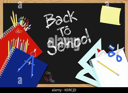 Blackboard e istruzione scolastica fornisce gli elementi sullo sfondo Illustrazione Vettoriale