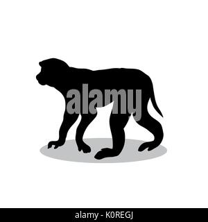 Scimmia macaco primate silhouette nero animale. Vector Illustrator. Illustrazione Vettoriale