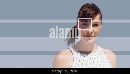 Digital composito di donna con occhio casella del focus dettaglio e linee Foto Stock