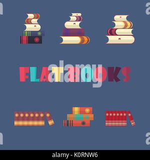 Set di libri impilati nella piana di stile Design. Illustrazione Vettoriale