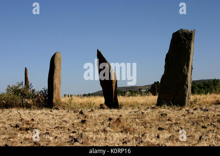 Stele Gudit Campo, Axum, Etiopia. Chiamato dopo la regina Gudit, decimo secolo. Etiopia, Africa, novembre 2006. Foto Stock