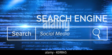 Generati digitalmente immagine del motore di ricerca contro la pagina testi blu Foto Stock