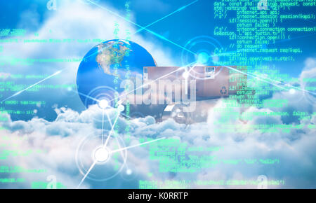Programma blu contro il tranquillo paesaggio di coperto contro sky Foto Stock