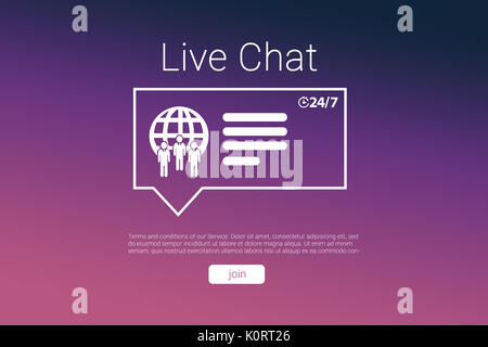 Icone e live chat di testo contro rosa e sfondo viola Foto Stock